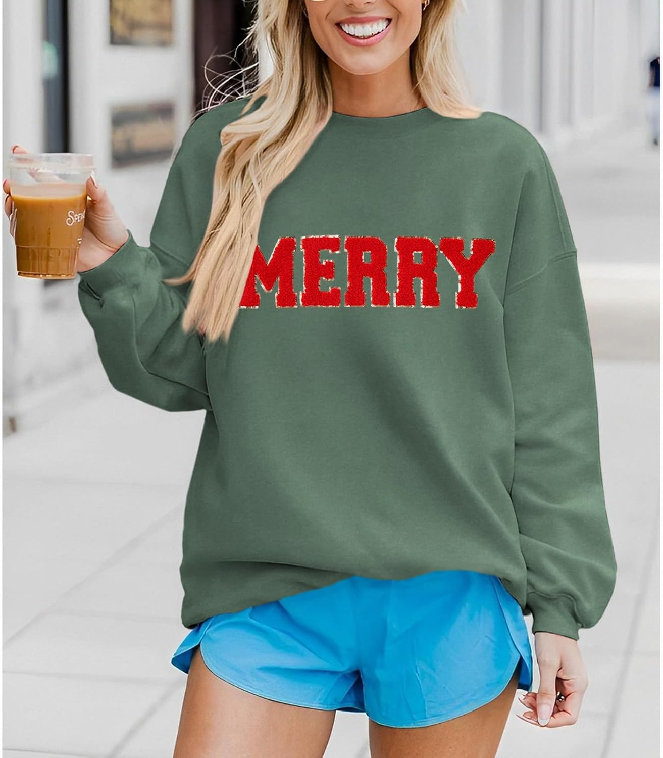 Merry Christmas Glitter Patch Oversized Sweatshirt (BUY 2 FREE SHIPPING)