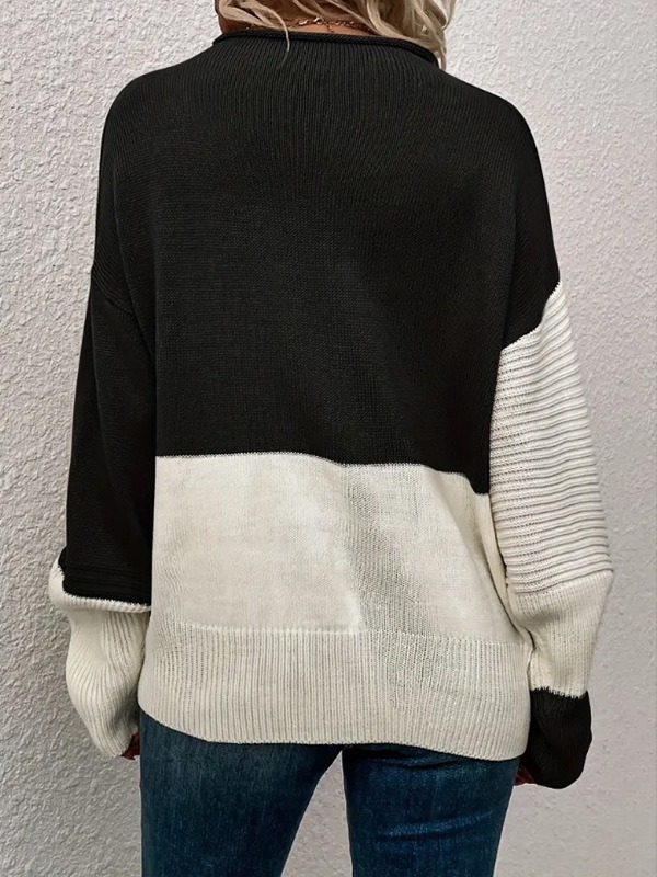 Women's off-shoulder loose color block sweater