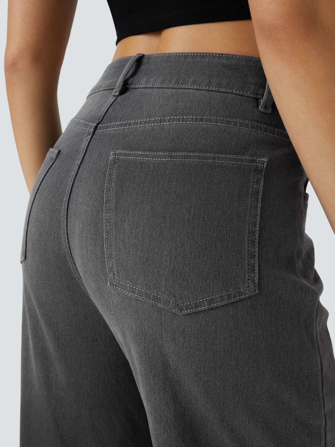 Women's High Waisted Multiple Pockets Rolled Hem Wide Leg Jeans