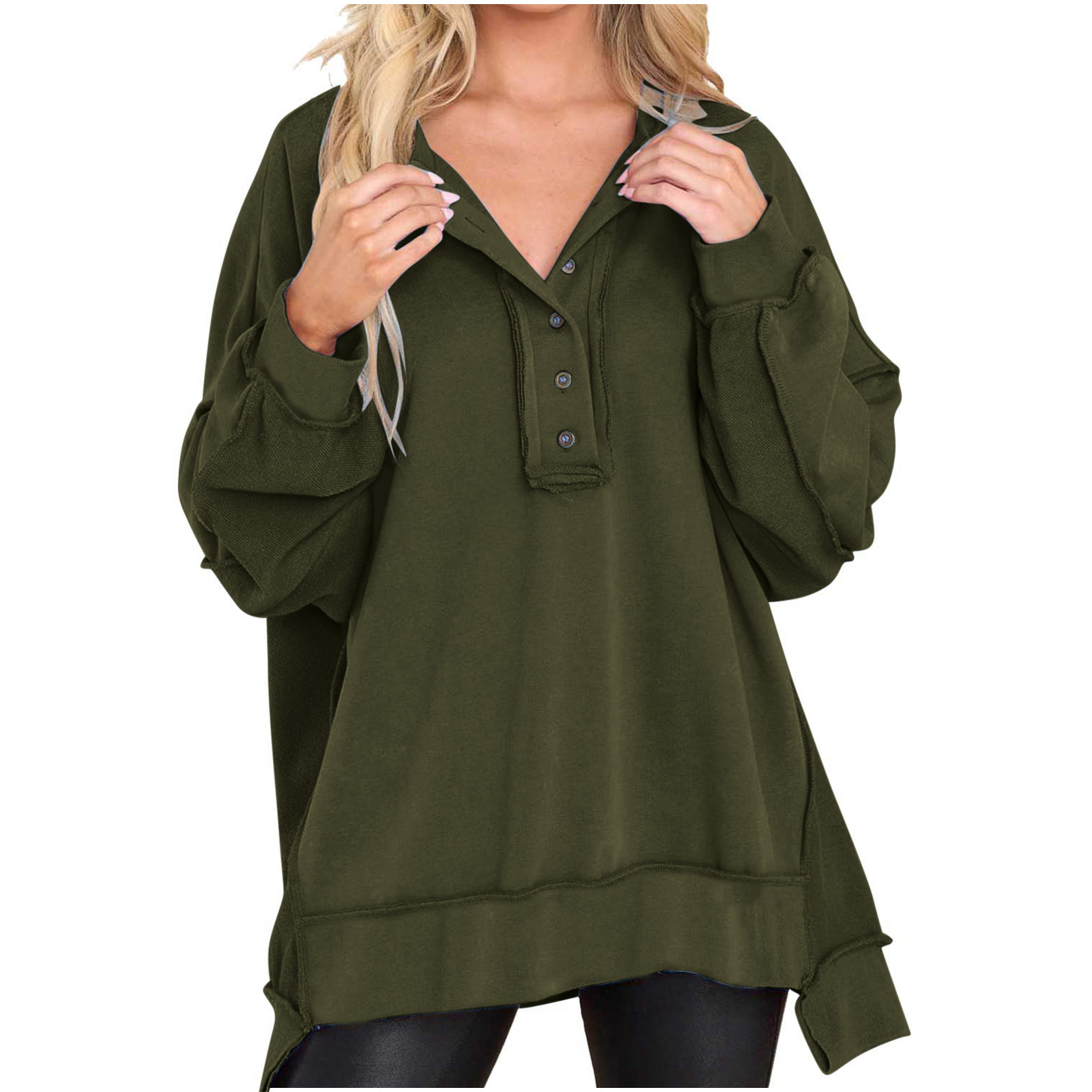 Oversized Long Sleeve Button Down Sweatshirt