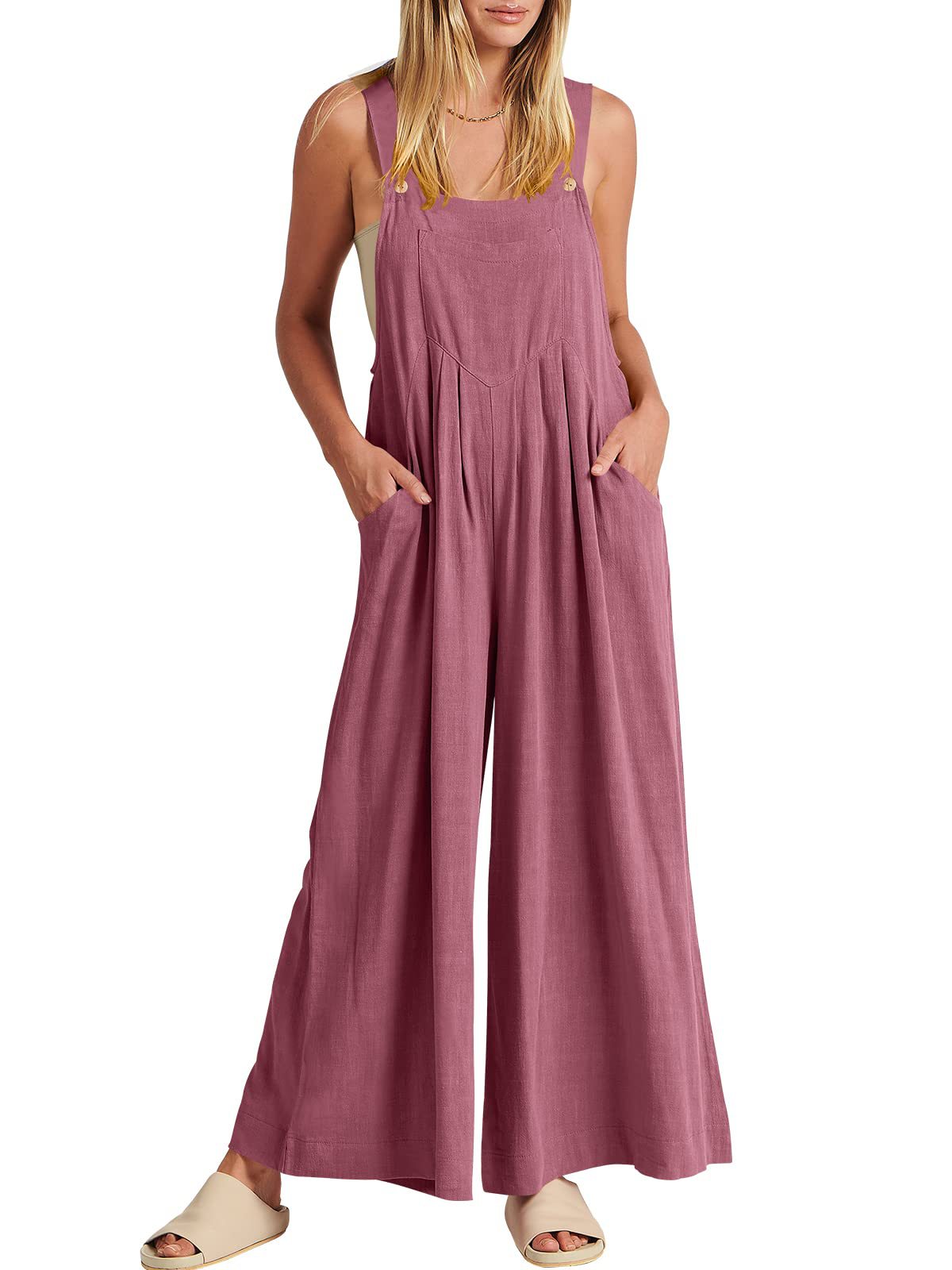 ⏰Hot Sale-Women's Sleeveless Wide Leg Jumpsuit with Pockets(Buy 2 Free Shipping)