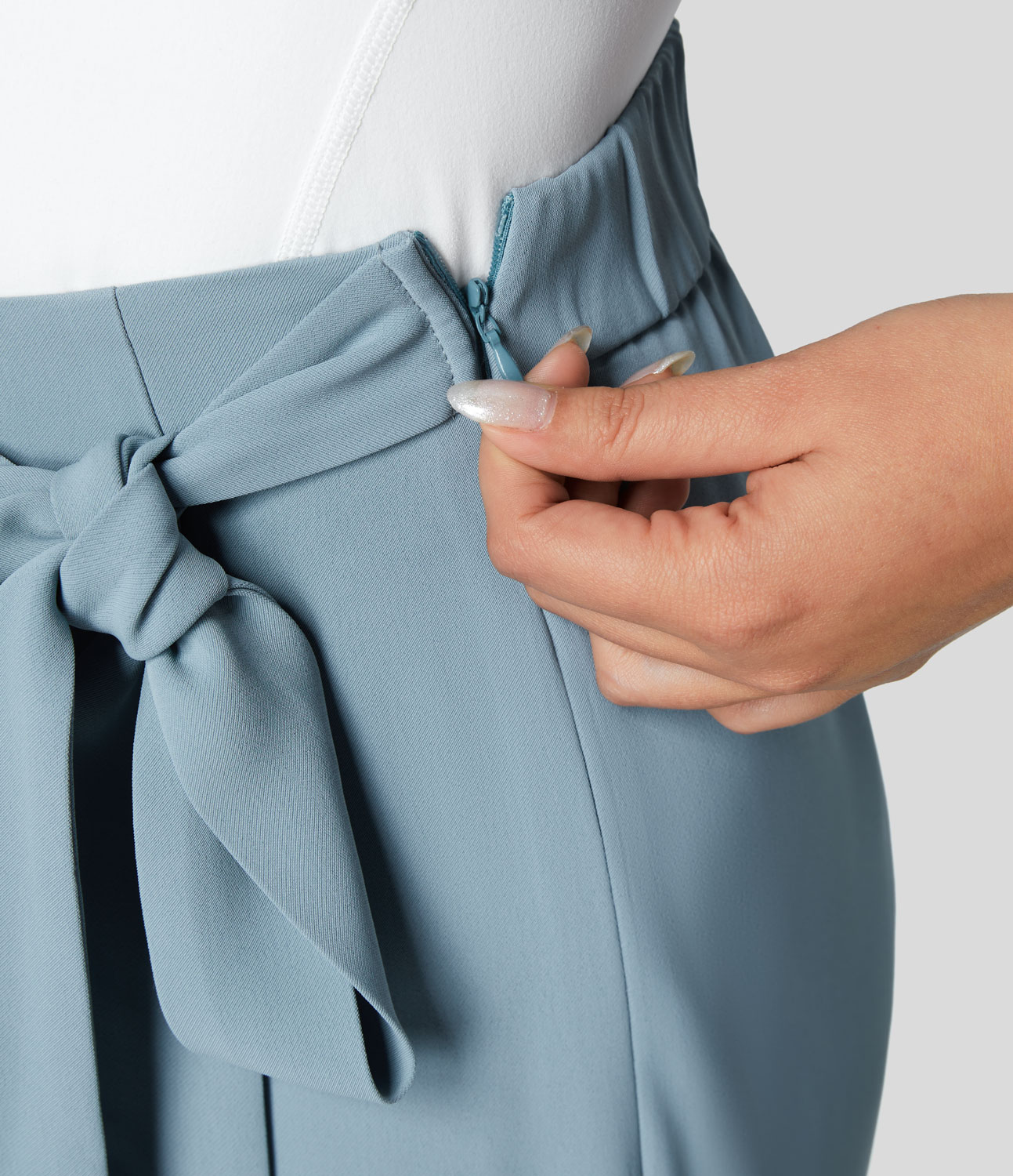 High Waisted Tie Side Invisible Zipper Wide Leg Work Suit Pants