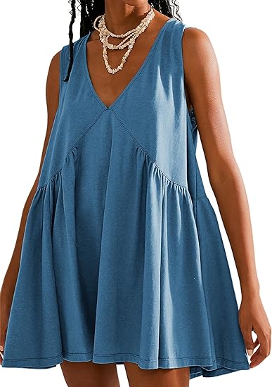 2024 New Women's Summer V-Neck Sleeveless Mini Dress (With Pockets)