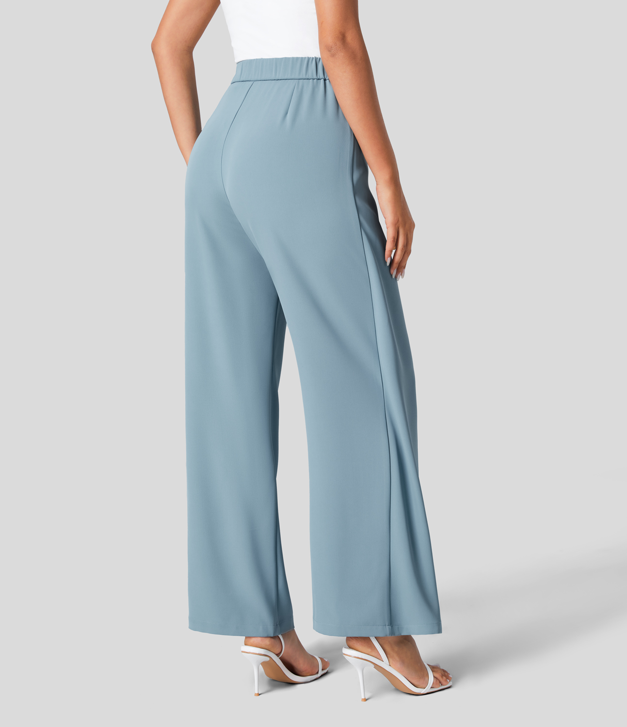 High Waisted Tie Side Invisible Zipper Wide Leg Work Suit Pants
