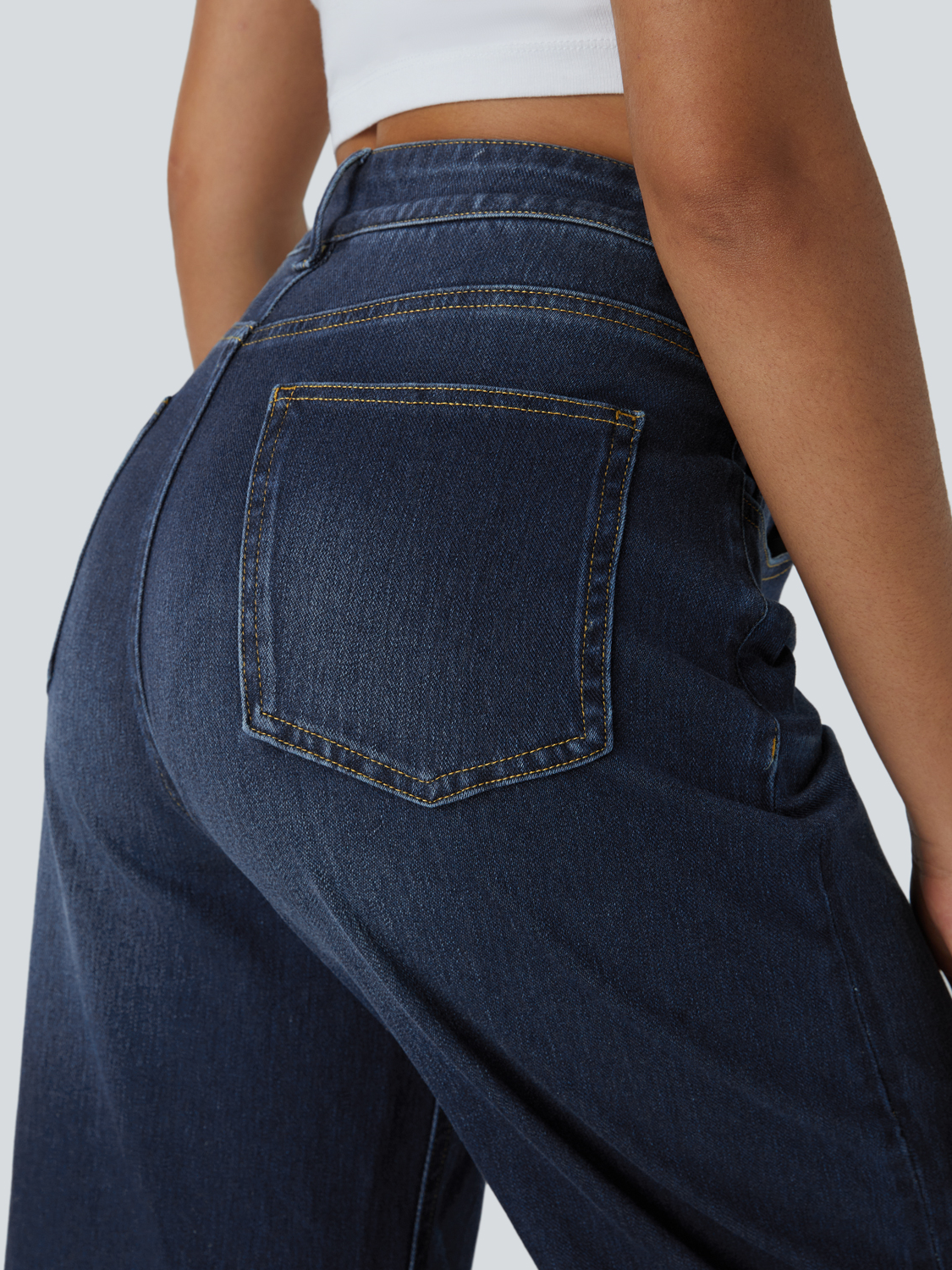 Women's High Waisted Multiple Pockets Rolled Hem Wide Leg Jeans