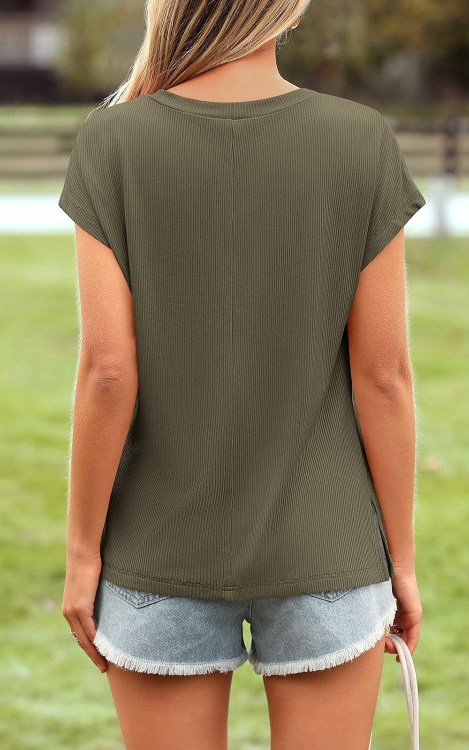 Womens Trendy Cap Sleeve Dressy Knit Side Slit Tops