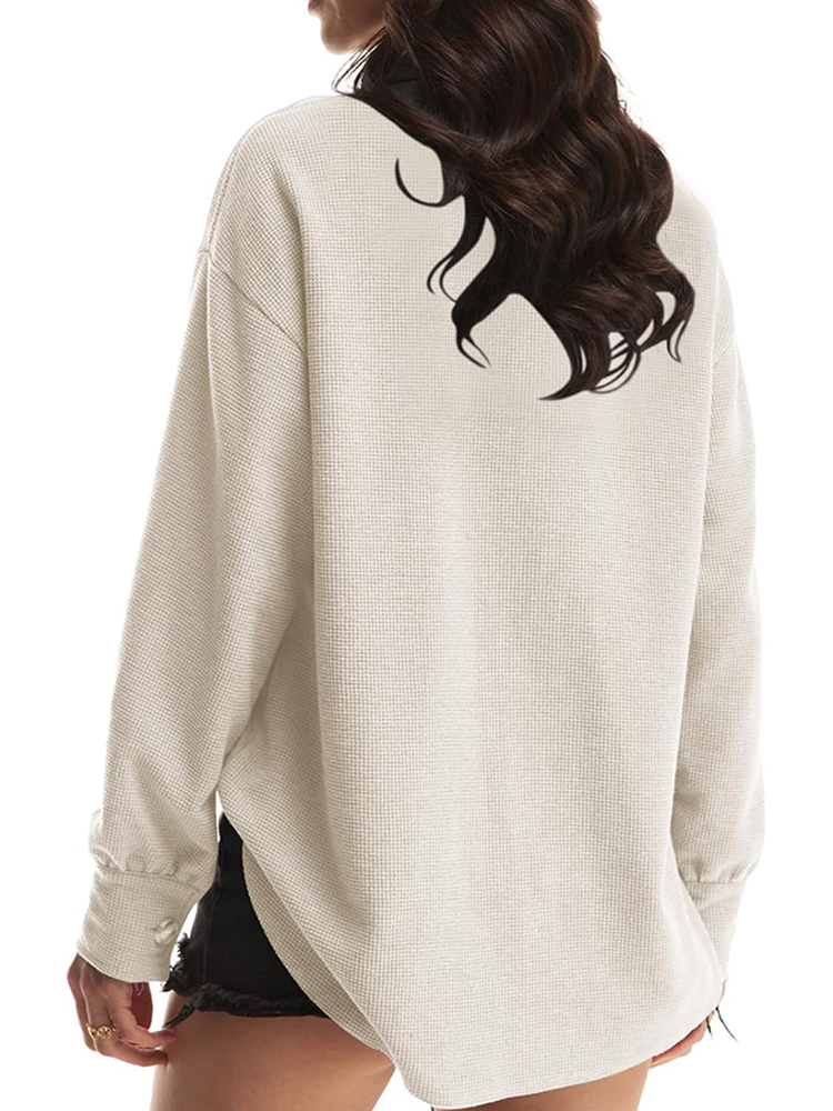 Women's Waffle Long Sleeve Button Down Shirt Jackets (buy 2 free shipping)