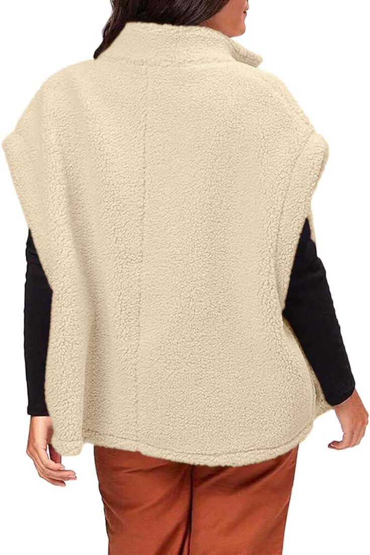 Women's Oversized Warm Button Down Sherpa Vest Jacket with Pockets