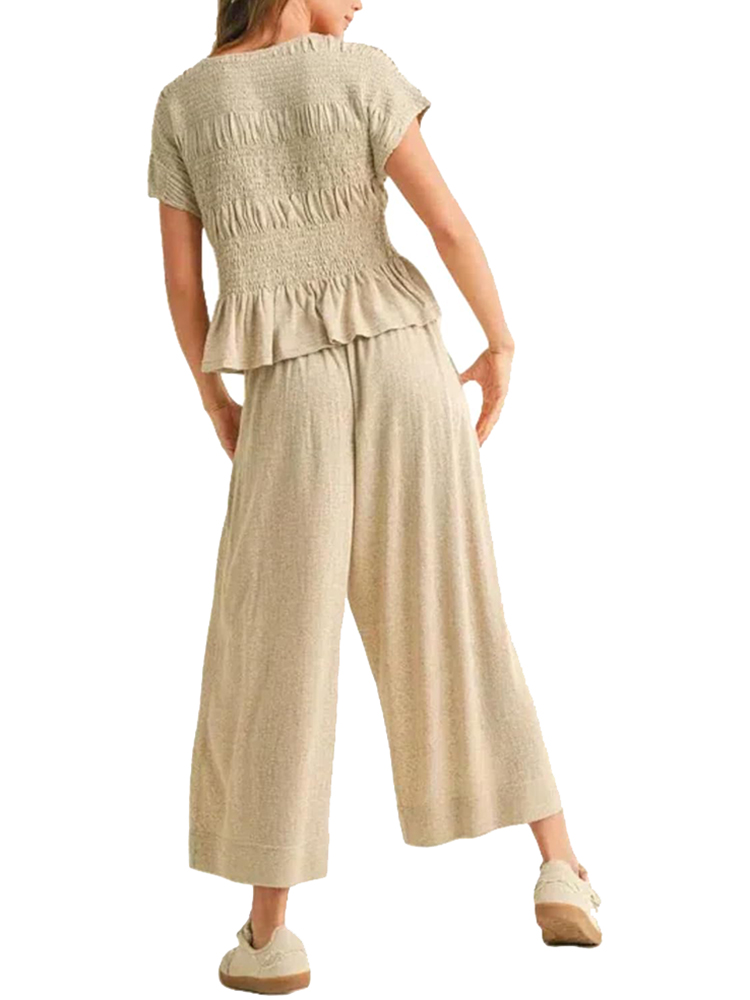 Women’s 2-Piece Smocked Top & Wide-Leg Pants Set (buy 2 free shipping)