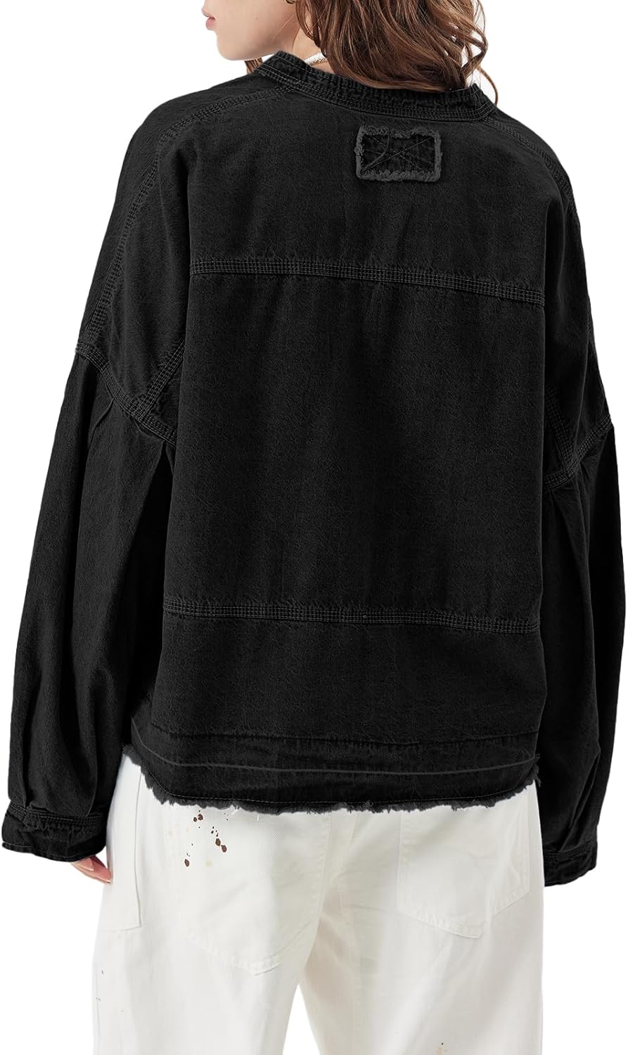 Womens Denim Tops Pullover Trendy Casual V Neck Loose Fit Puff Sleeve Jean Cotton Shirts