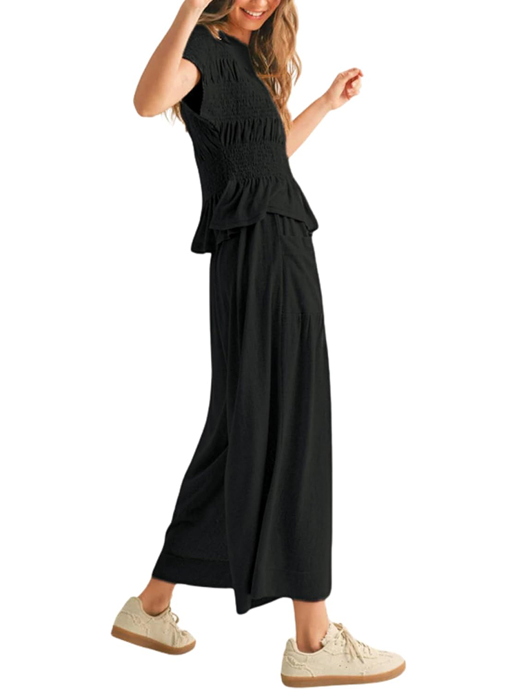 Women’s 2-Piece Smocked Top & Wide-Leg Pants Set (buy 2 free shipping)