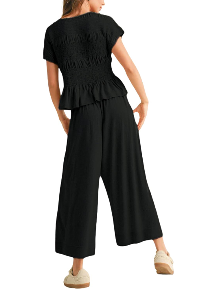 Women’s 2-Piece Smocked Top & Wide-Leg Pants Set (buy 2 free shipping)