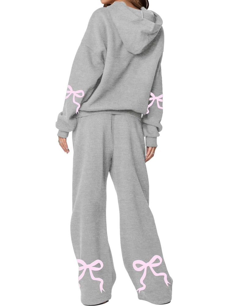 Women's Bow Detail Hoodie Sweat Set (Buy 2 Free Shipping)