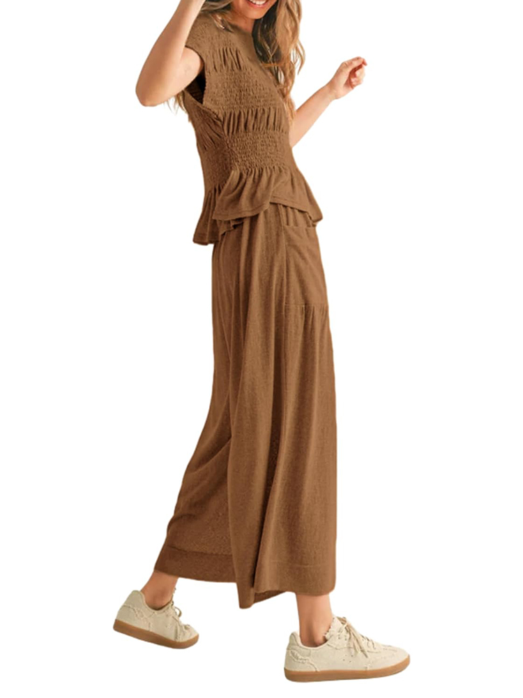 Women’s 2-Piece Smocked Top & Wide-Leg Pants Set (buy 2 free shipping)