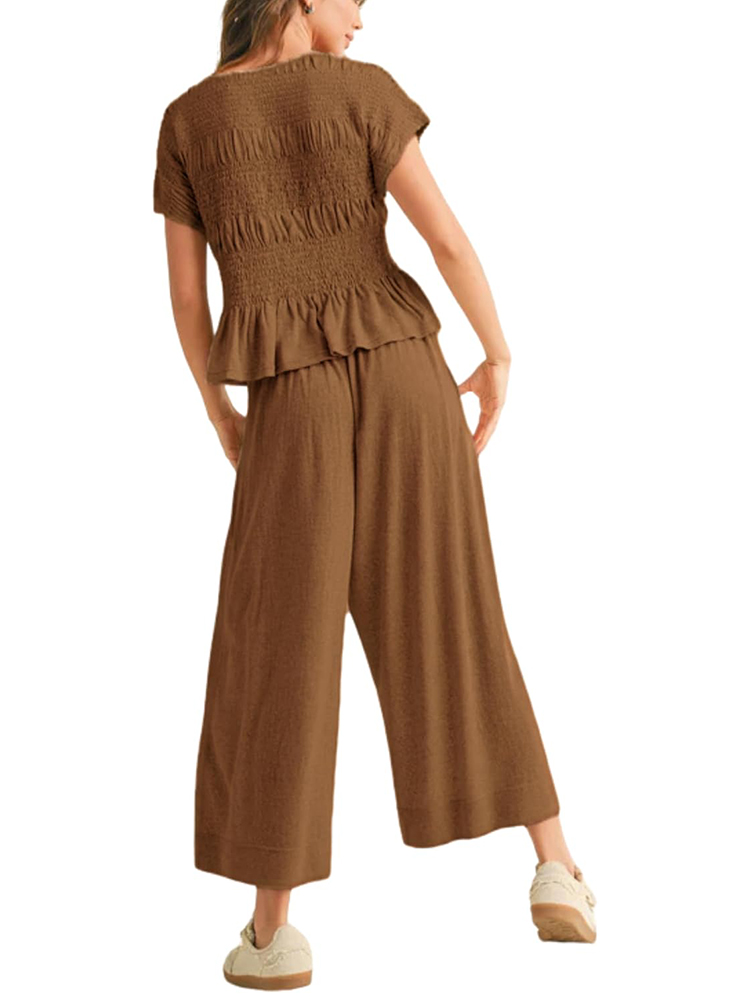 Women’s 2-Piece Smocked Top & Wide-Leg Pants Set (buy 2 free shipping)