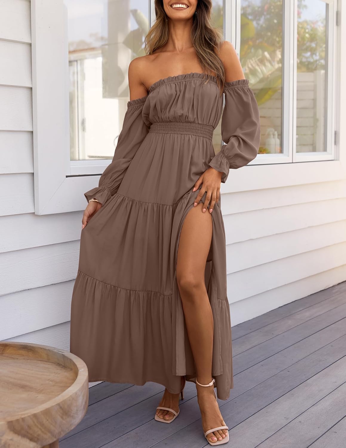 Women's Boho Sexy Off Shoulder Tiered Maxi Dress
