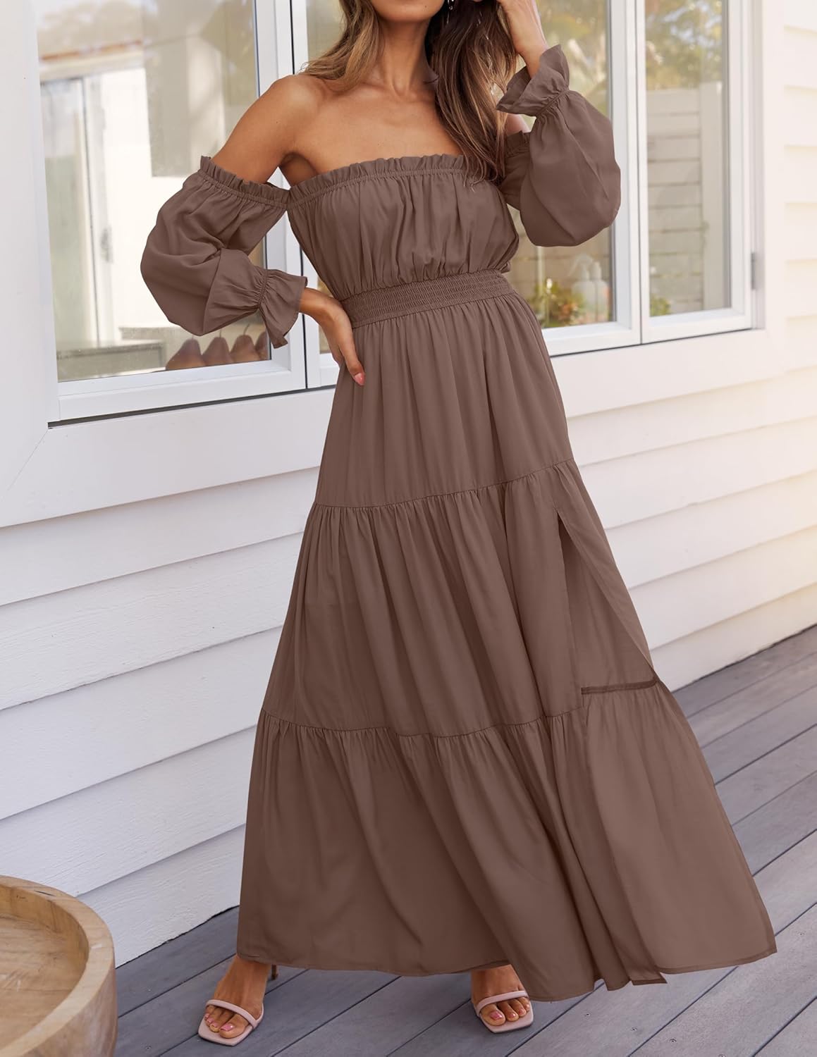 Women's Boho Sexy Off Shoulder Tiered Maxi Dress