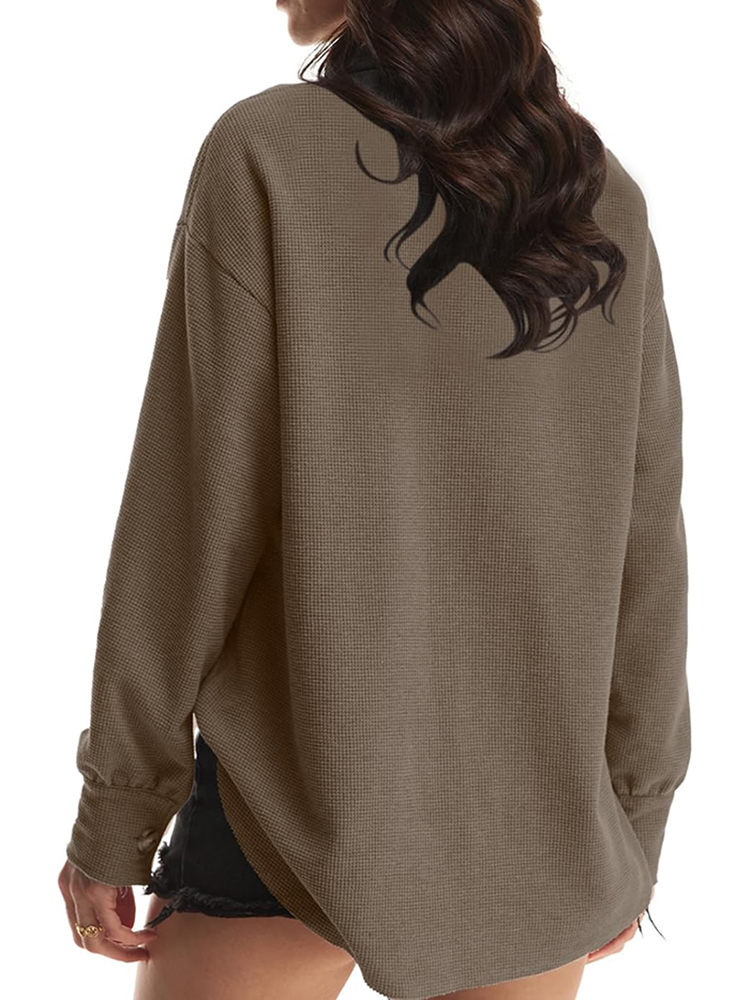 Women's Waffle Long Sleeve Button Down Shirt Jackets (buy 2 free shipping)