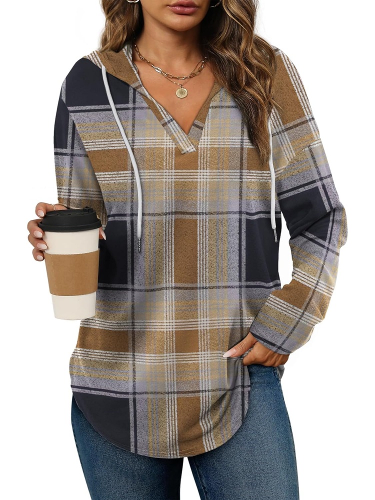 Womens Long Sleeve Plaid Oversized Hoodies