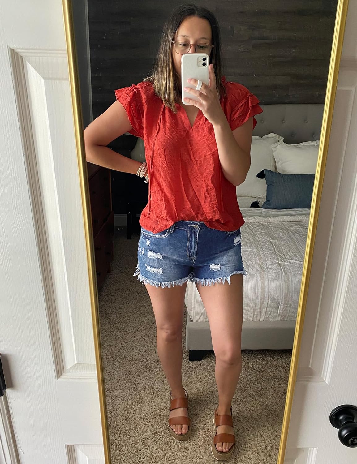 Women's Casual Mid Rise Stretch Ripped Raw Hem Denim Shorts