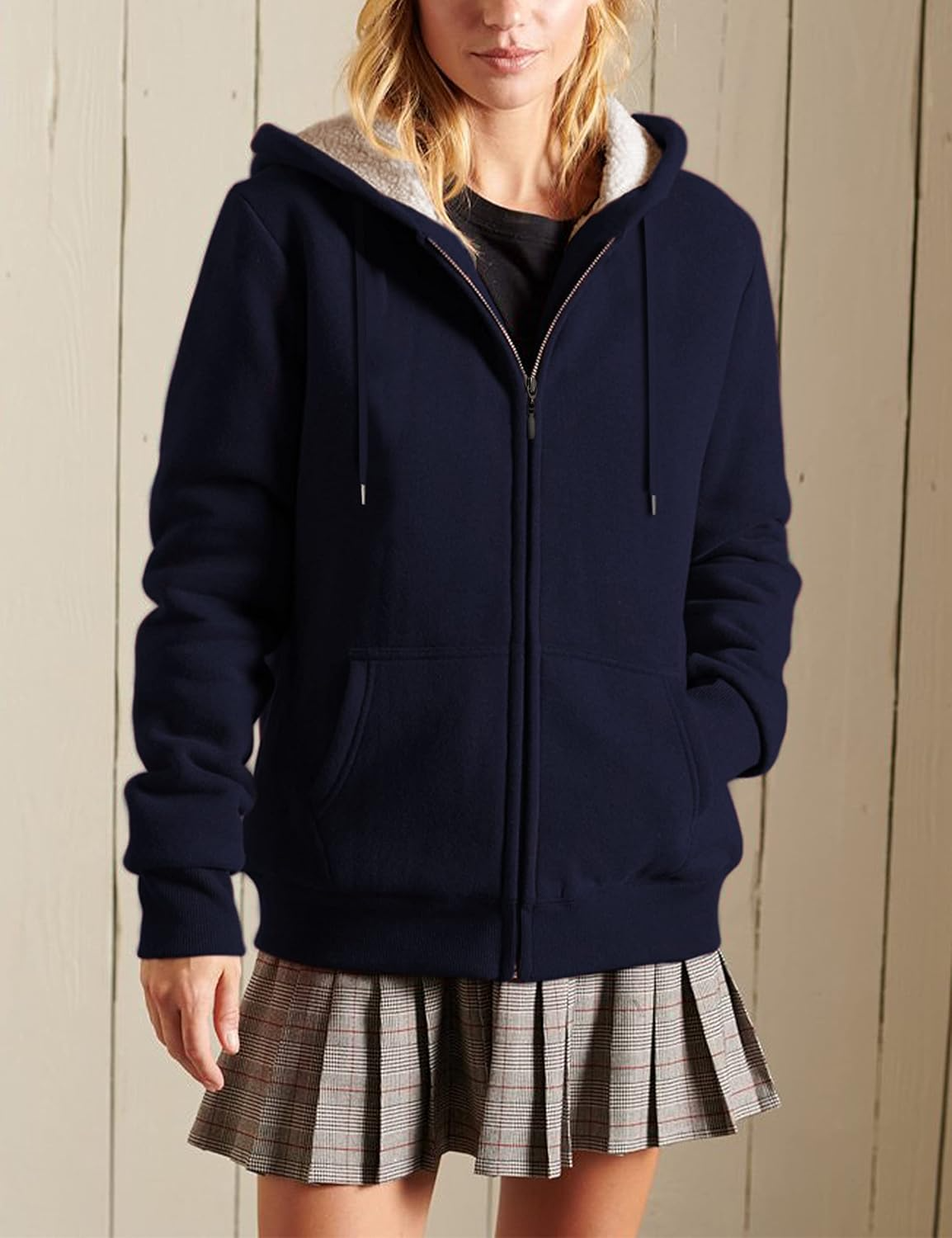 Women's Casual Full Zip Up Sherpa Lined Hoodie Sweatshirt Jacket Coat