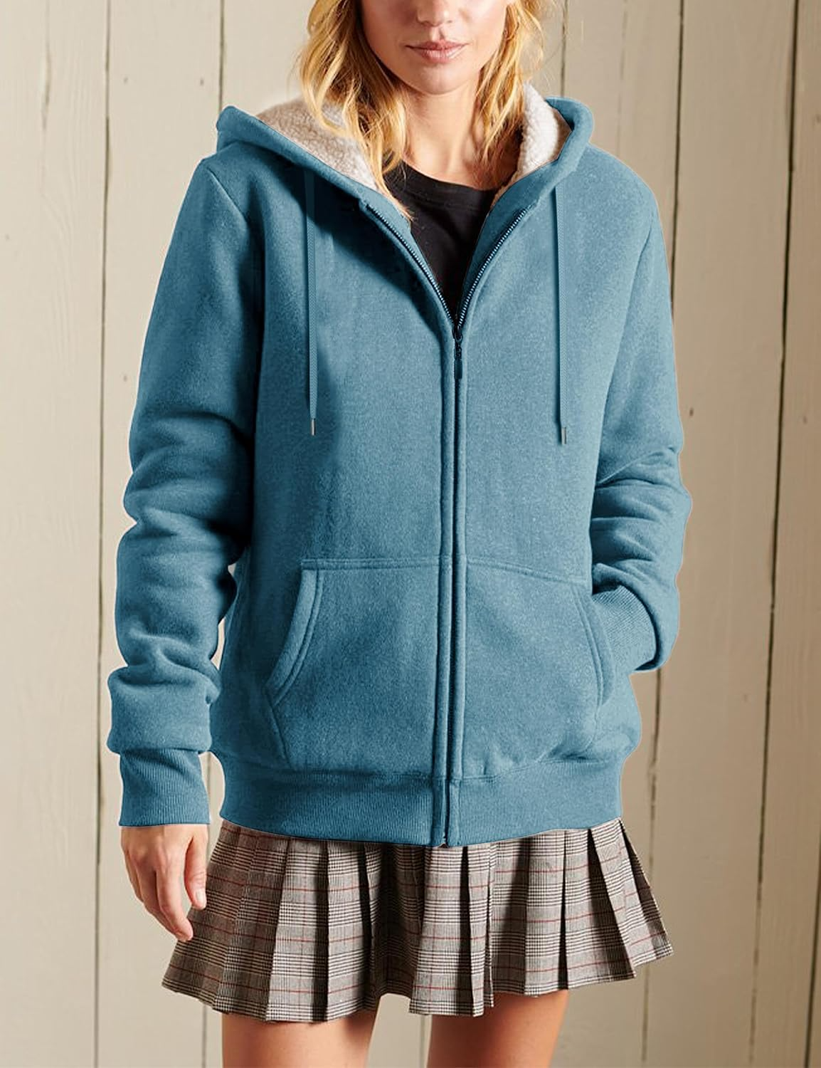 Women's Casual Full Zip Up Sherpa Lined Hoodie Sweatshirt Jacket Coat