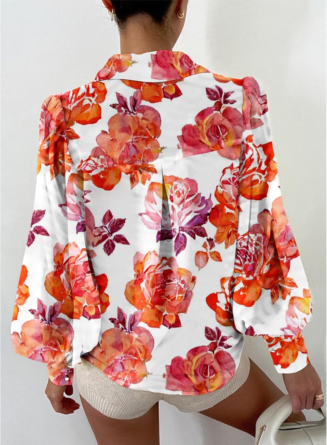 Women Fashion Button Down Lapel Printed Long Sleeve Blouses