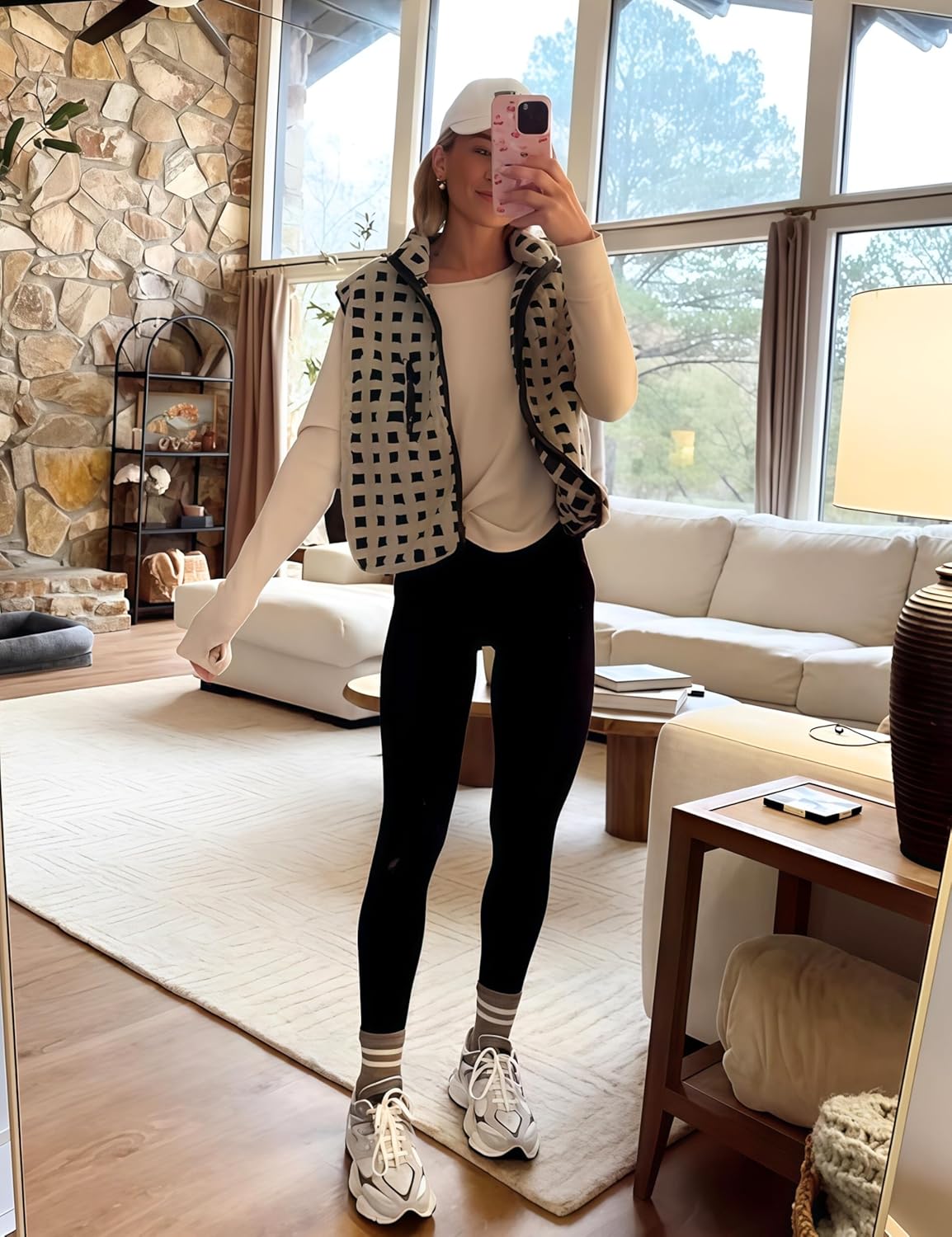 Womens Checkered Sherpa Vest With Pocket (buy 2 free shipping)