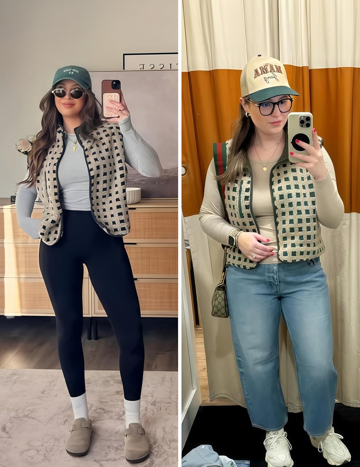 Womens Checkered Sherpa Vest With Pocket (buy 2 free shipping)