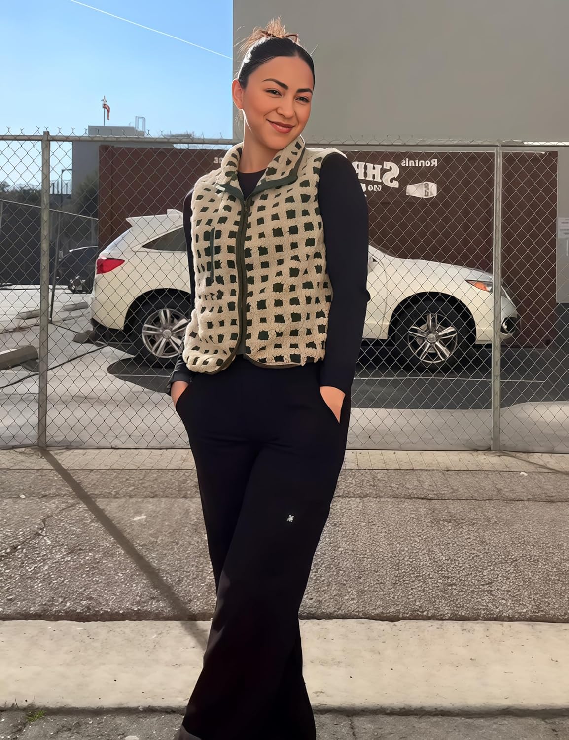 Womens Checkered Sherpa Vest With Pocket (buy 2 free shipping)