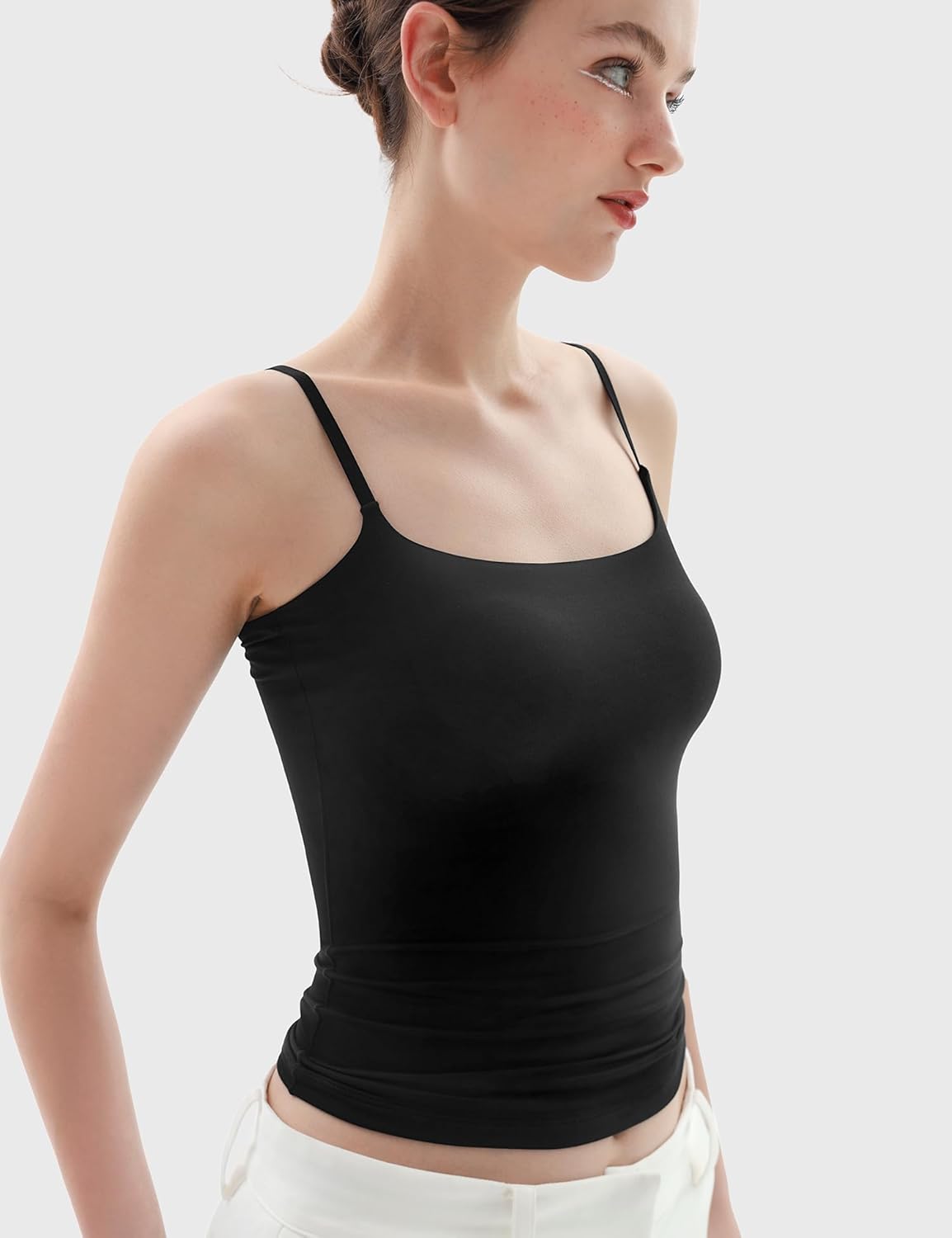 Women's Square Neck Adjustable Spaghetti Straps Basic Tank Top