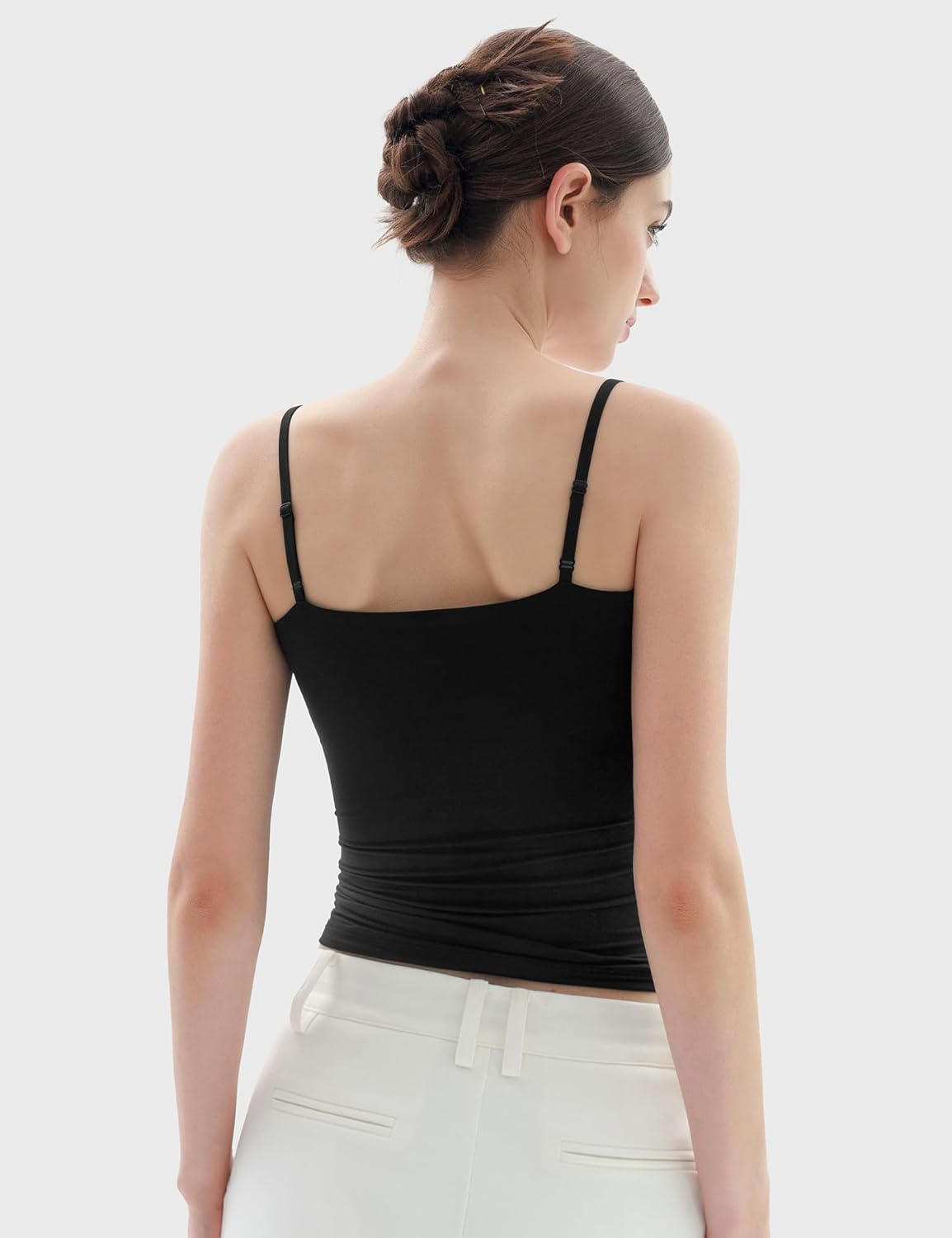 Women's Square Neck Adjustable Spaghetti Straps Basic Tank Top