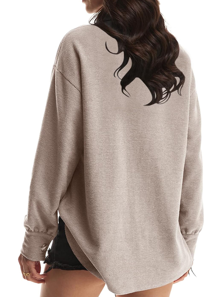 Women's Waffle Long Sleeve Button Down Shirt Jackets (buy 2 free shipping)