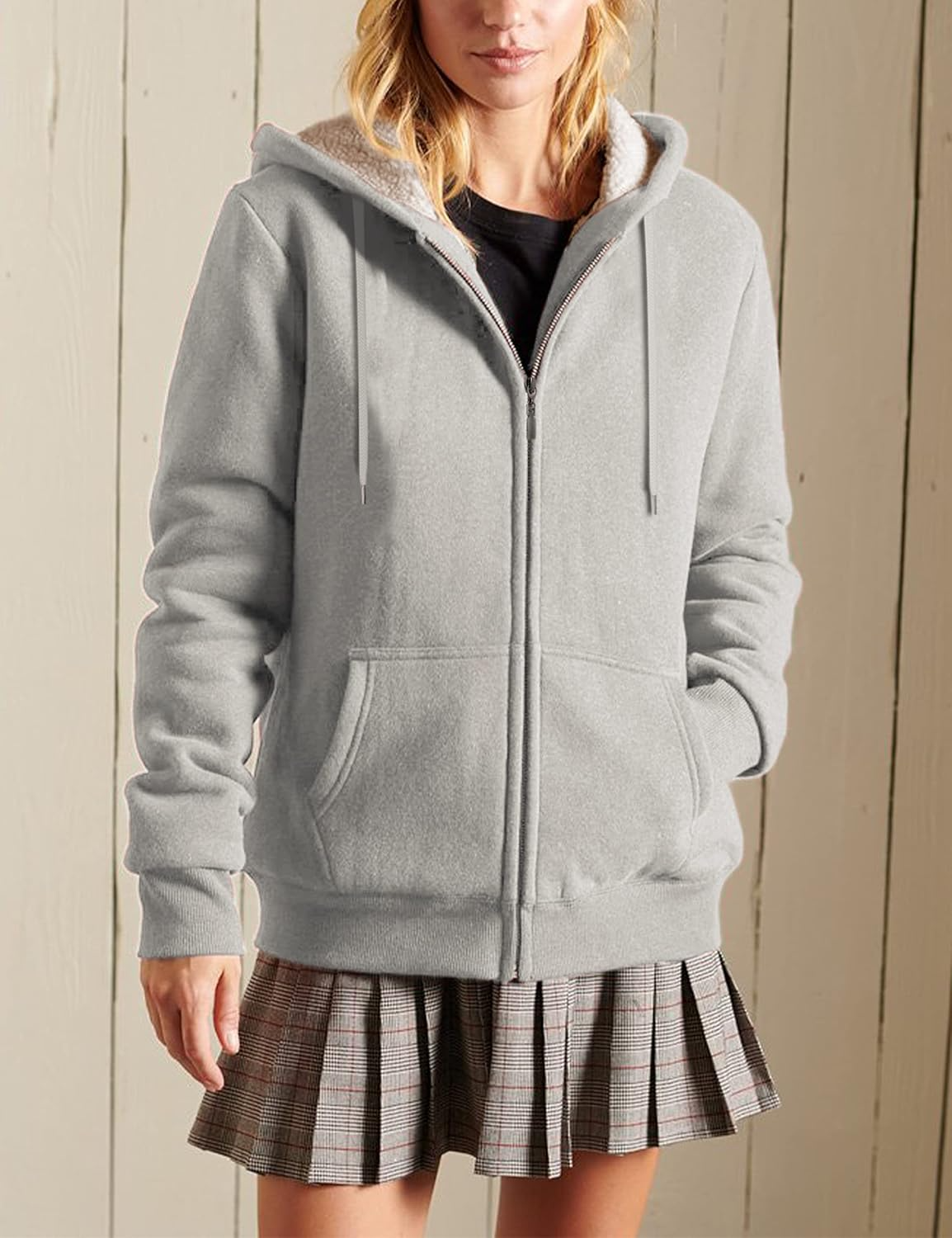 Women's Casual Full Zip Up Sherpa Lined Hoodie Sweatshirt Jacket Coat
