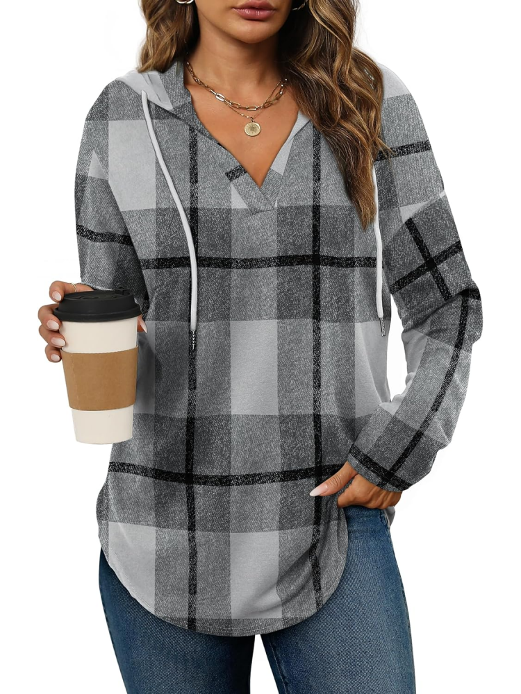 Womens Long Sleeve Plaid Oversized Hoodies