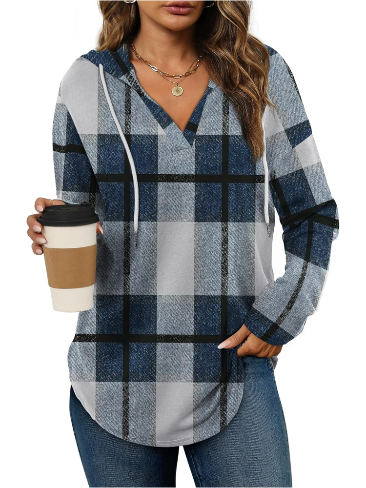 Womens Long Sleeve Plaid Oversized Hoodies