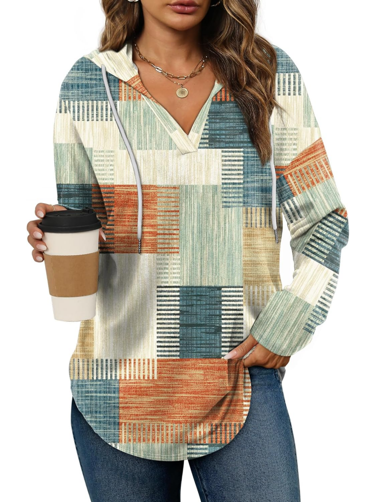 Womens Long Sleeve Plaid Oversized Hoodies