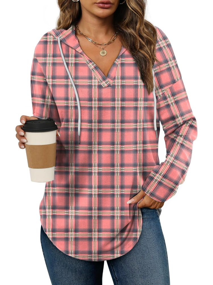 Womens Long Sleeve Plaid Oversized Hoodies