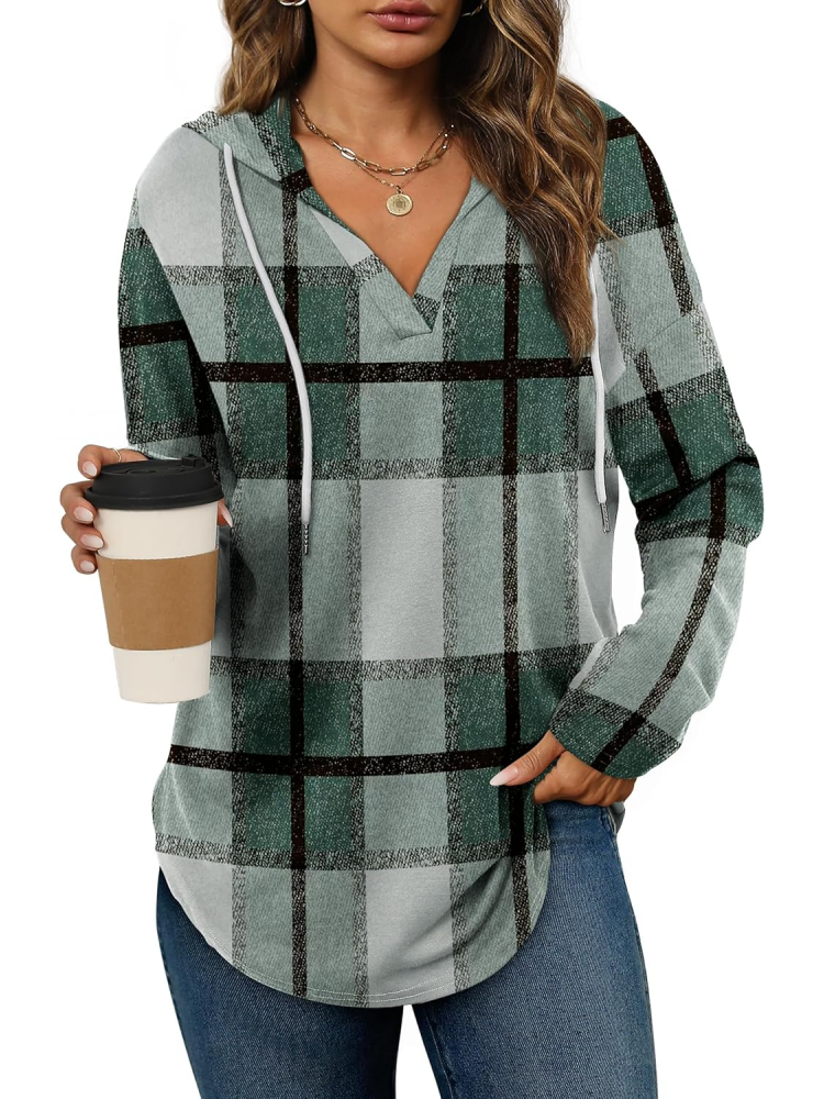 Womens Long Sleeve Plaid Oversized Hoodies
