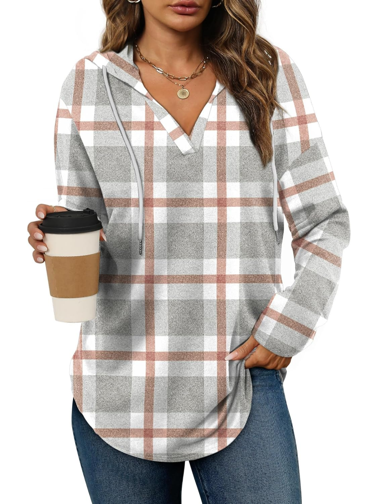 Womens Long Sleeve Plaid Oversized Hoodies