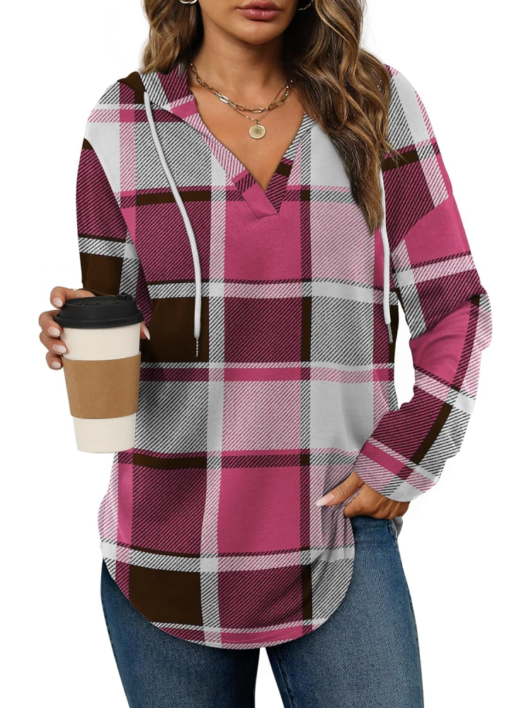 Womens Long Sleeve Plaid Oversized Hoodies