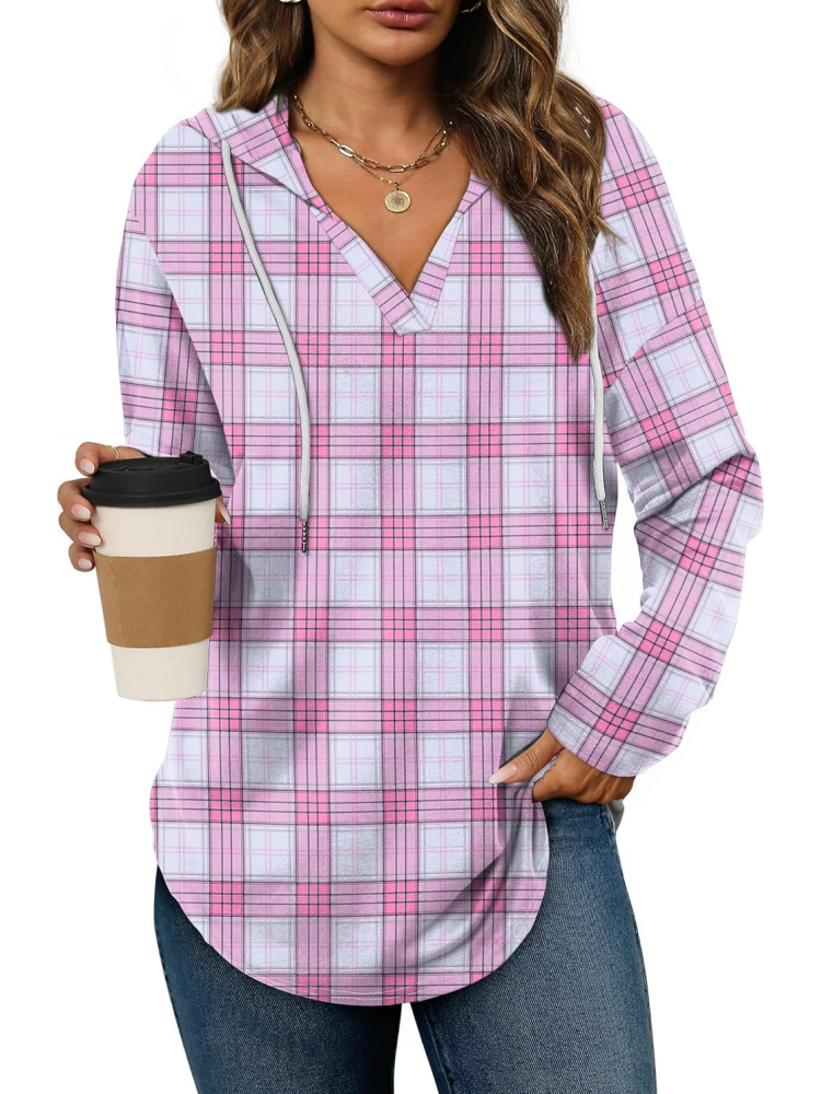 Womens Long Sleeve Plaid Oversized Hoodies