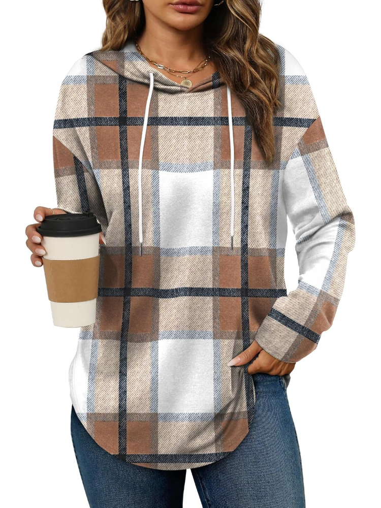 Womens Long Sleeve Plaid Oversized Hoodies