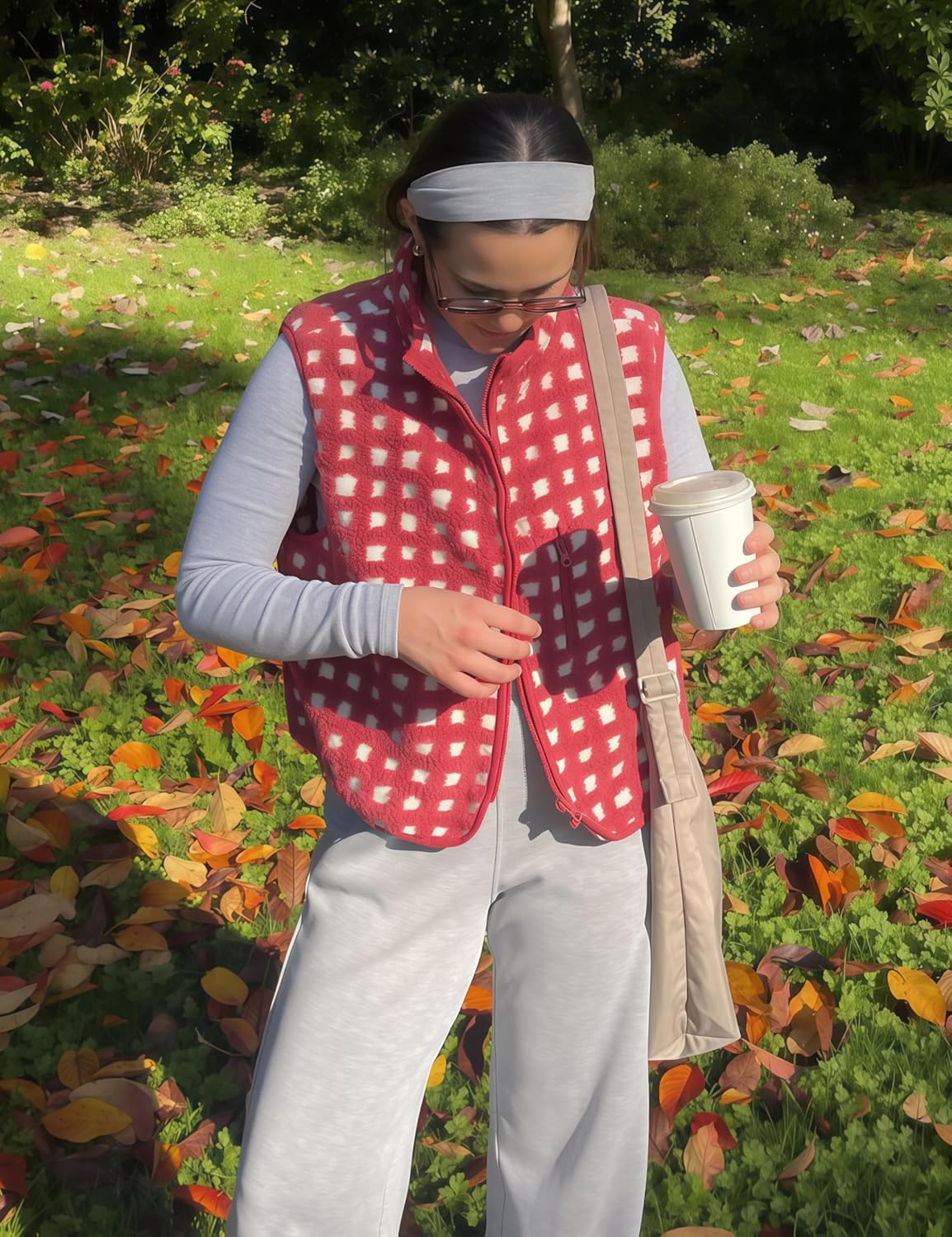 Womens Checkered Sherpa Vest With Pocket (buy 2 free shipping)