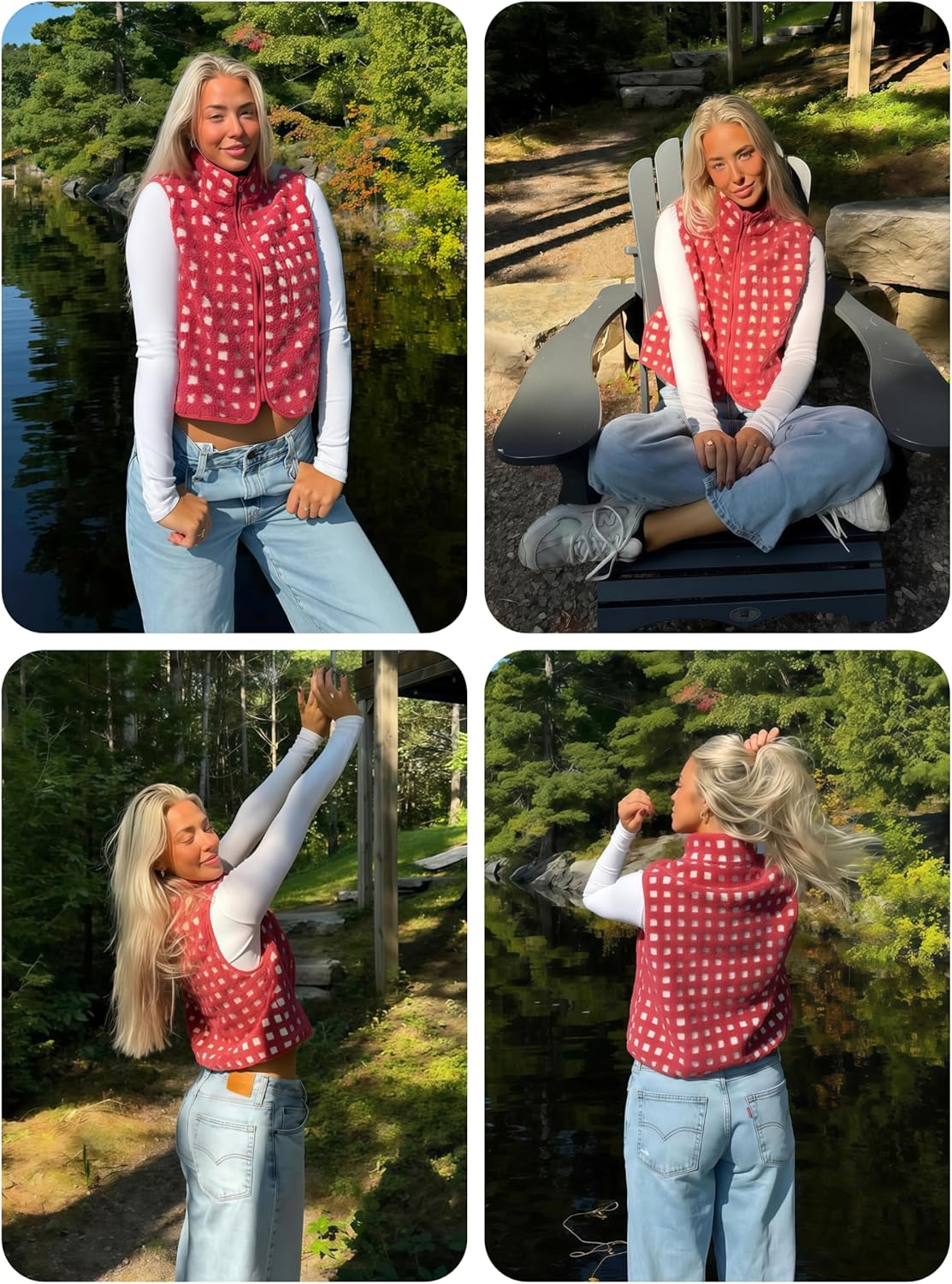 Womens Checkered Sherpa Vest With Pocket (buy 2 free shipping)