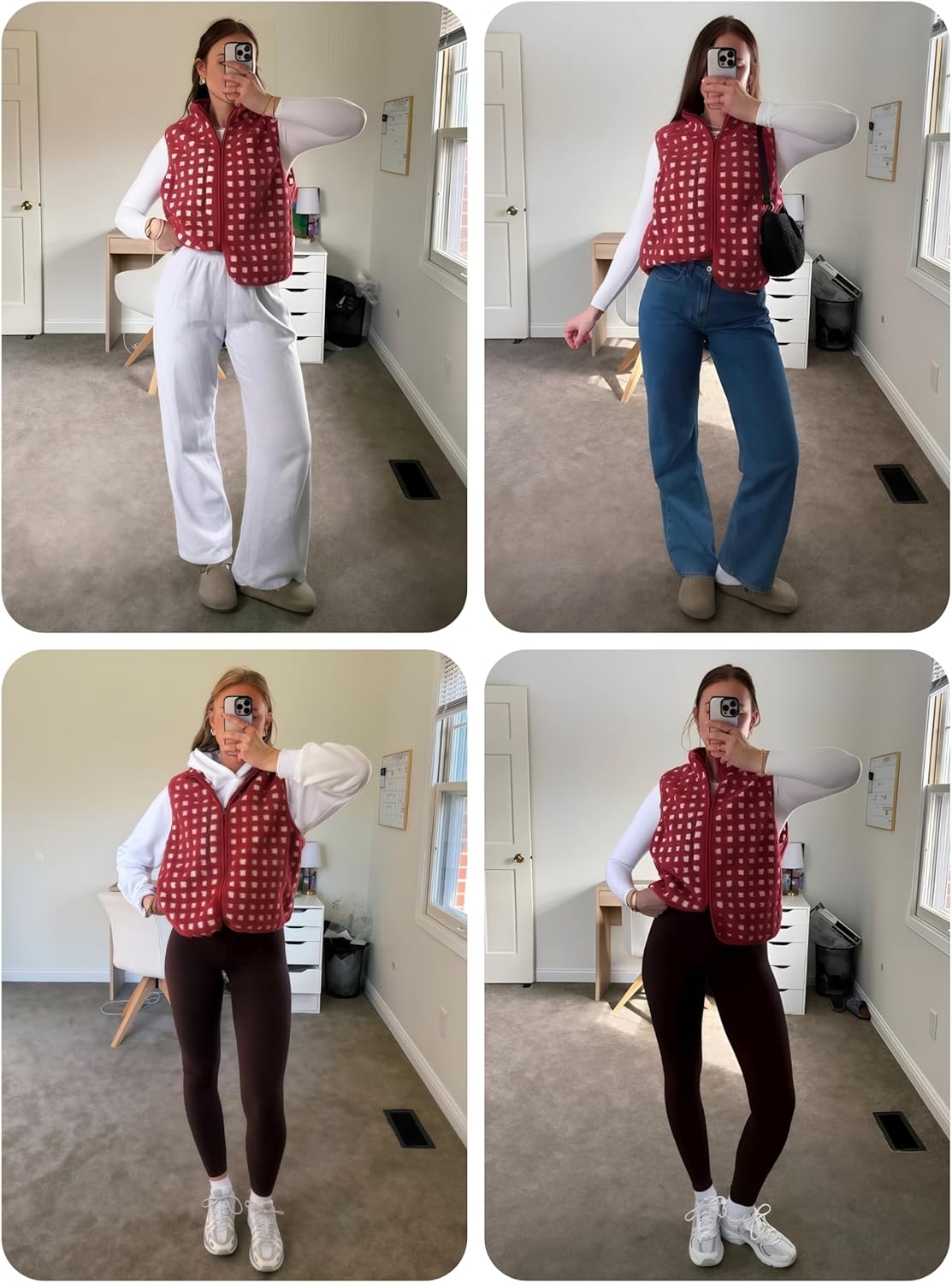 Womens Checkered Sherpa Vest With Pocket (buy 2 free shipping)