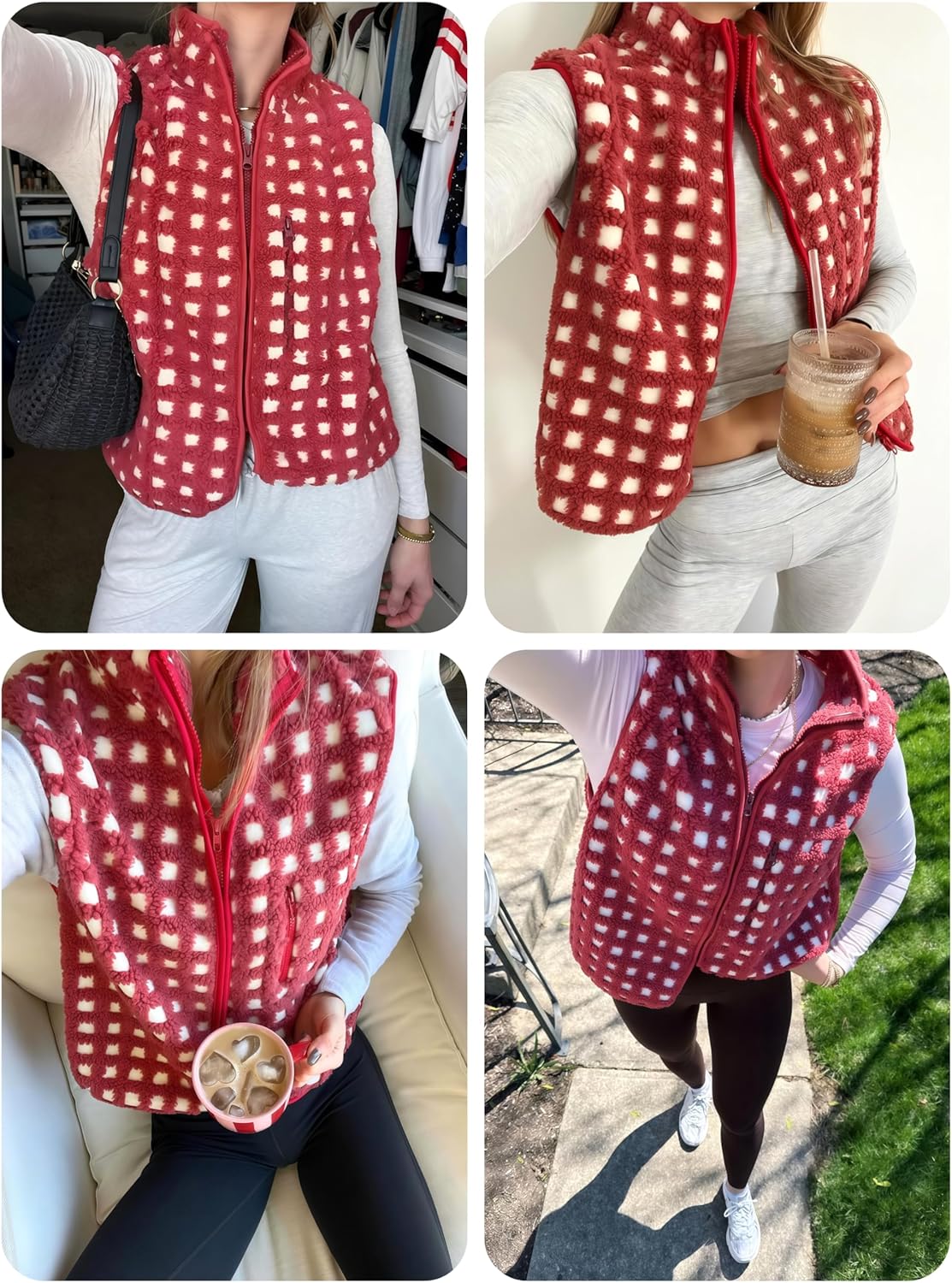 Womens Checkered Sherpa Vest With Pocket (buy 2 free shipping)