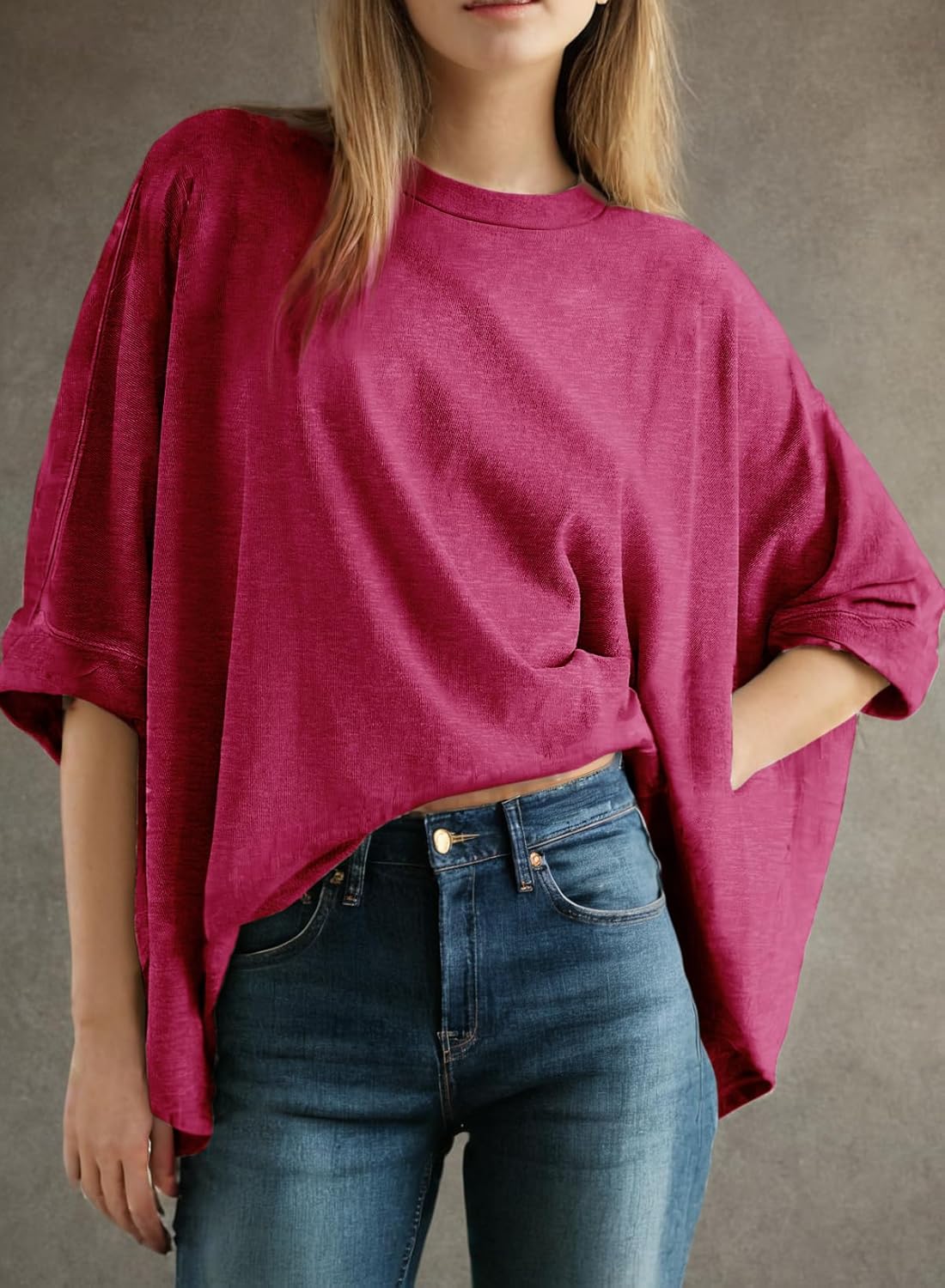 Summer Shirts 2025 Womens Solid T Shirts for Women Loose Oversized Tops Basic Tee(buy 3 free shipping!!!)