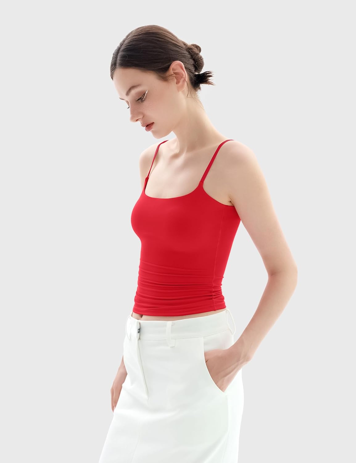 Women's Square Neck Adjustable Spaghetti Straps Basic Tank Top