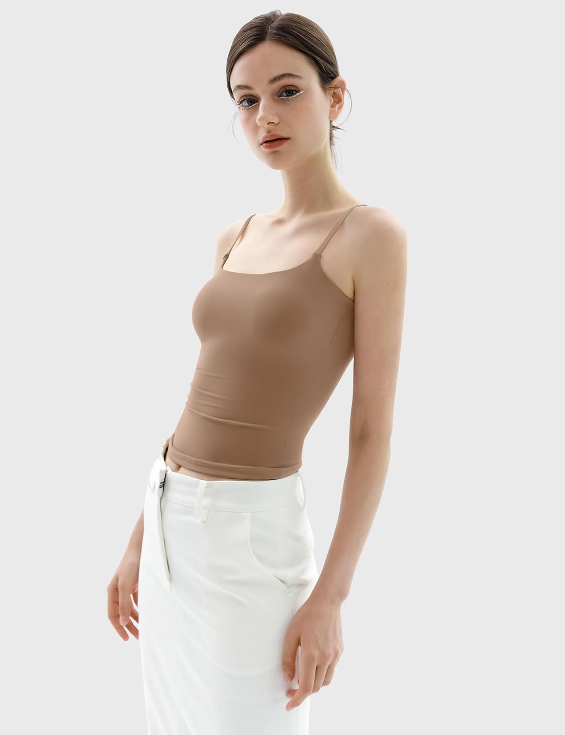 Women's Square Neck Adjustable Spaghetti Straps Basic Tank Top